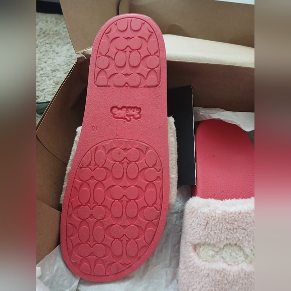 Coach Pink and Cream Fuzzy Slides - Picture 2 of 3
